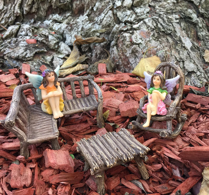 GlitZGlam Miniature Fairy Garden Furniture 3-Piece: Rustic Wood Bench, Rocking Chair and Miniature Table for The Garden Fairies