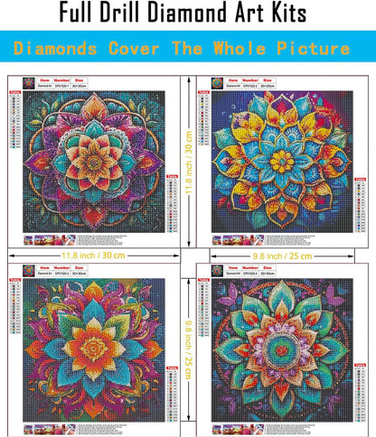 EIBEILI 4 Pack Diamond Art Kits for Adults - Mandala 5D Diamond Painting Kits for Beginner,DIY Gem Art Full Drill Diamond Dots Crystal Craft Kits for Gift Home Wall Decor 12x12inch