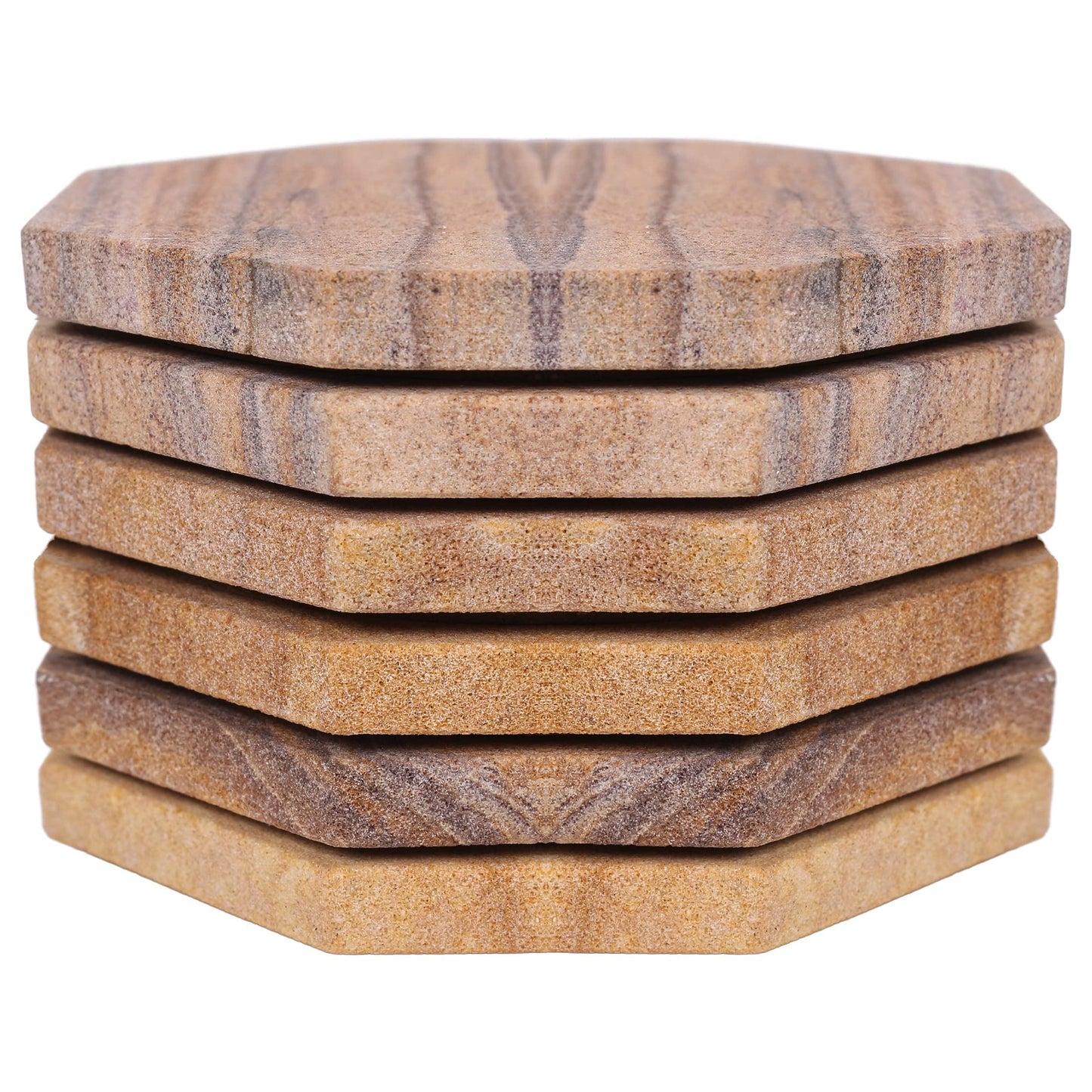 Marbco Sandstone Water Absorbent Hand Crafted Octagon Coasters for Drinks- Set of 6-4 inches Wide Thirsty Stone bar/Drink Coasters Made from Real Solid Stone (Without Holder, Set of 6)