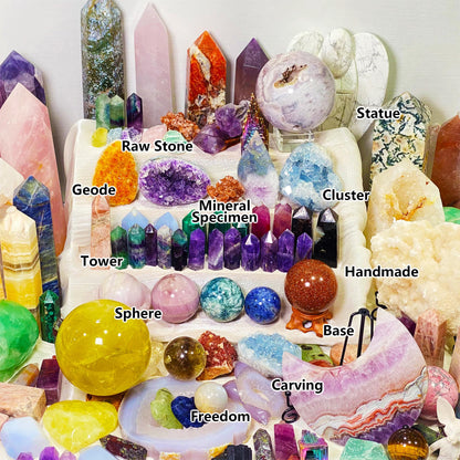 CrystalHola 6lb Mystery Crystal Box, Randomly Selected with Polished Natural Crystal, Including Sphere, Tower, Freeform Crystals for Home Office Decoration, Birthday Gifts