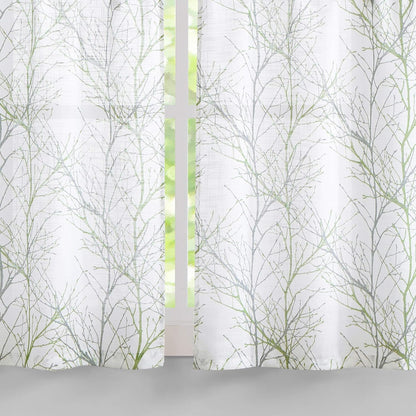 FMFUNCTEX Sage Green Kitchen Curtains, Semi Sheer Linen Tiers for Bathroom, Cafe, 24 Inch Length, 2 Panels