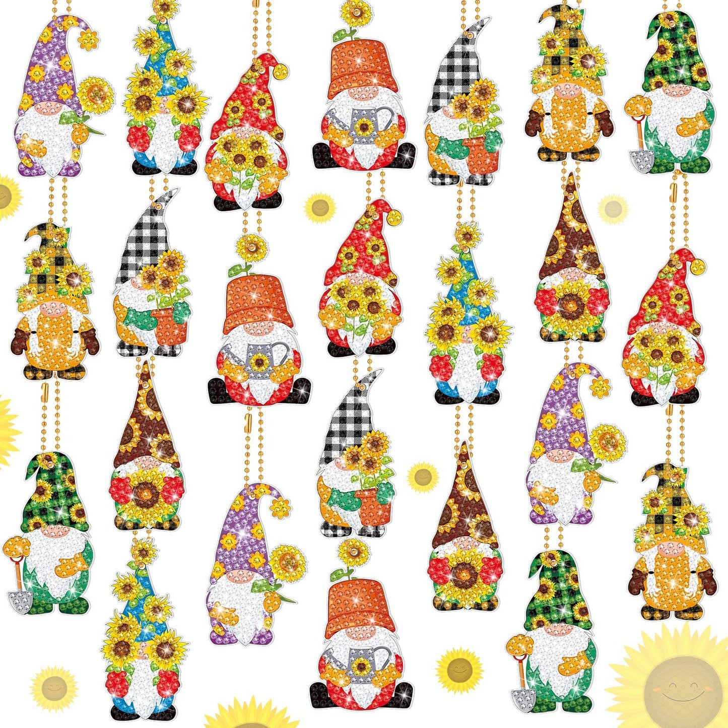 Outus 24 Pcs Gnome Diamond Drawing Keychains Kit Farmhouse Gnome Double Sided 5d for Diamond DIY Keychain Art Ornament for Beginners Adults Party Crafts DIY