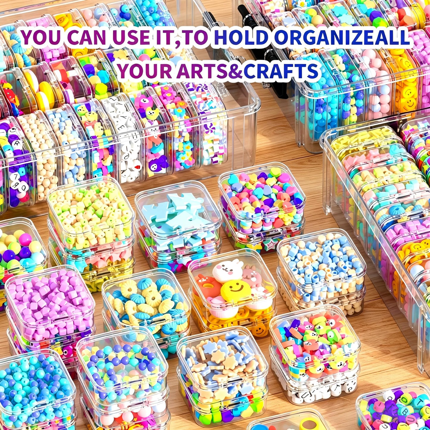 VANSUNS 3-Tier Large Capacity Stackable Bead Organizer Box 90 Pcs, Portable Plastic Craft Storage Containers for Jewelry Making, Bracelets, DIY, Nail Art Charms