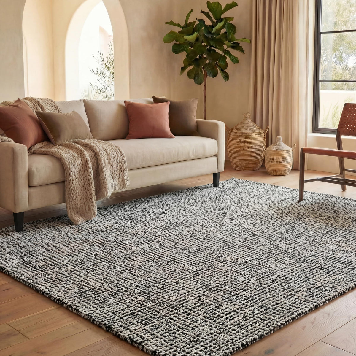 SAFAVIEH Abstract Collection Area Rug - 9' x 12', Black & Ivory, Handmade Wool, Ideal for High Traffic Areas in Living Room, Bedroom (ABT468Z)