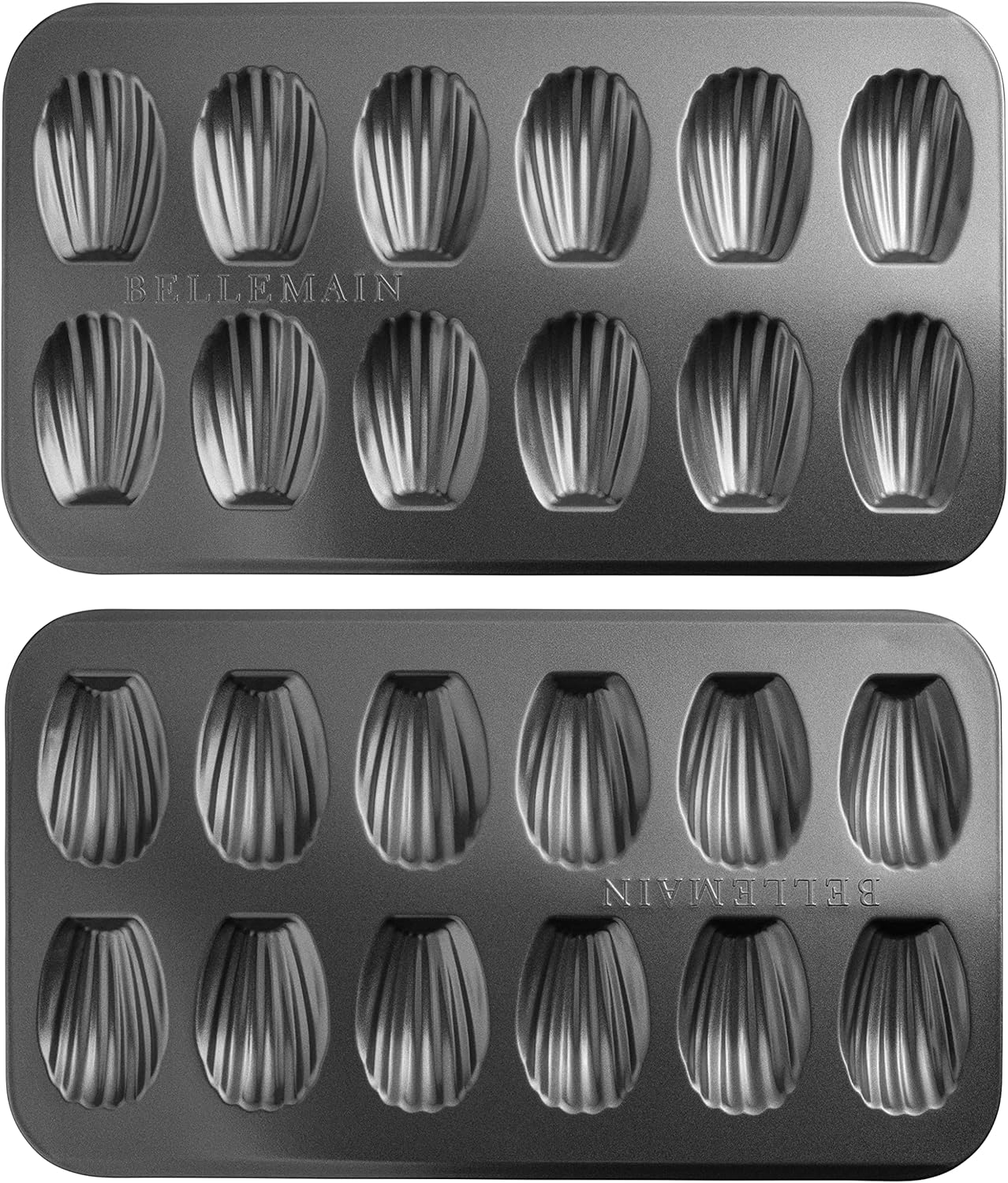 Bellemain Madeleine Pan - 12-Well Nonstick Tea Cake Pan for 12 Madeleines, Warp-Resistant Carbon Steel (2-Pack)