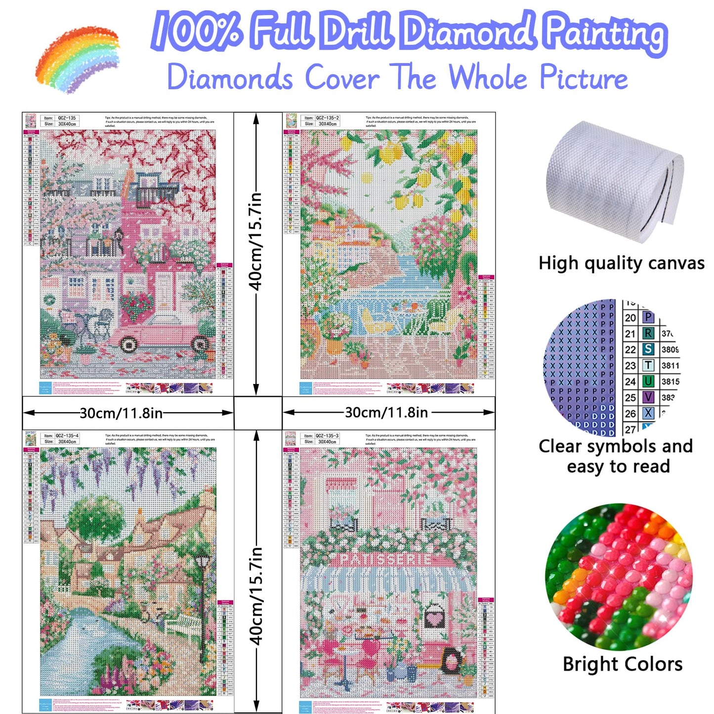 4 Packs City in Love Diamond Art Kits for Adults, Diamond Painting Kits for Adults for Beginners, DIY Valentine's Diamond Dots Art Kits, 5D Full Round Drill Gem Art Painting Kits for Decor, 12x16in