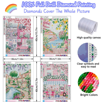 4 Packs City in Love Diamond Art Kits for Adults, Diamond Painting Kits for Adults for Beginners, DIY Valentine's Diamond Dots Art Kits, 5D Full Round Drill Gem Art Painting Kits for Decor, 12x16in