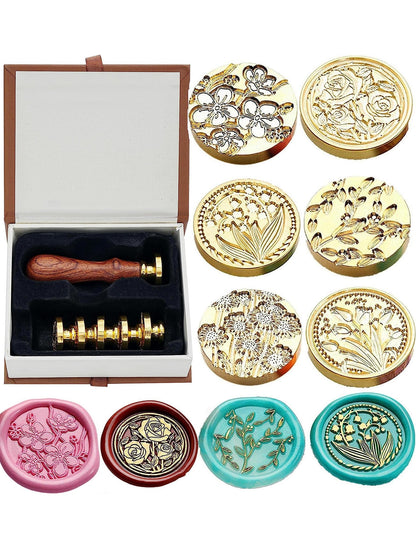 JUPPE 6pcs Flower Wax Seal Stamp Set, Cherry Blossom Rose Bell Orchid Branches Tulip Various Flowers Sealing Wax Stamp for Wedding Invitation, Envelopes, Party, Birthday, Christmas Card, Gift Wrap