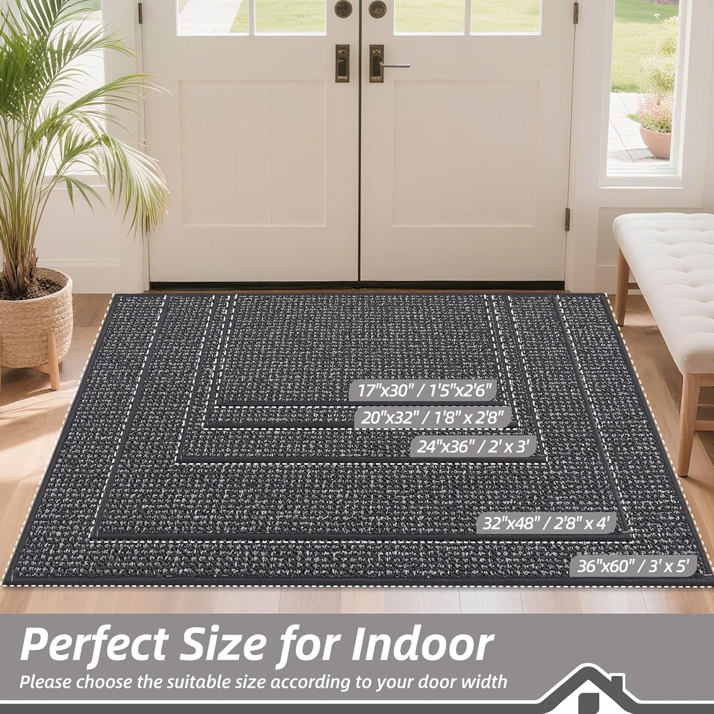 BEQHAUSE Dirt Trapper Door Mat - Non-Slip, Washable, Absorbent Entrance Mat | 20" x 32", Charcoal