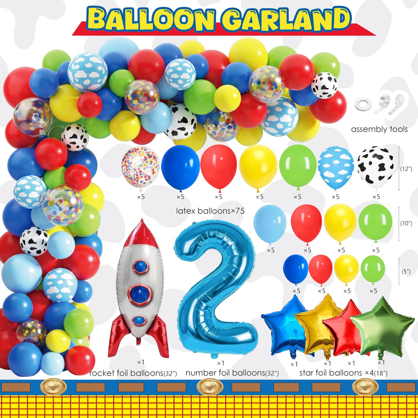 Two Infinity and Beyond Birthday Decorations Cartoon Story 2nd Birthday Party Supplies Include Balloon Arch Banner Backdrop Tablecloth Crown for Toy Themed Party Decor