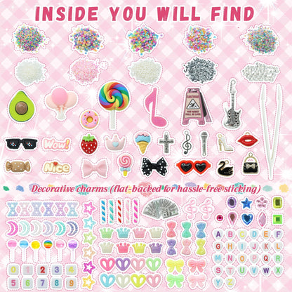 RidaaFri 3000 Pcs Junk Case Charms Kit, DIY Phone Case & Nail Decor with Big Charms, Kawaii Bows, Pearls, Rhinestones, Letter Beads for Aesthetic Personalization