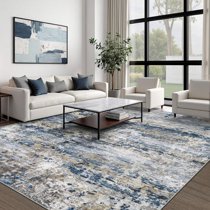 pmtsns Area Rugs 8x10 for Living Room: Washable Rug Modern Abstract Neutral Soft Non-Slip Low-Pile Indoor Large Carpet for Bedroom Dining Room Home Office Children's Room(Blue Grey Brown, 8'x10')