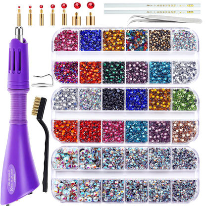 blinginbox Hotfix Applicator Tool DIY Hot Fix Rhinestone Setter Hot Fixed Kit 6000 Pcs 30/20/16/12/10/6SS 16 Colors Bigger Crystal Gems Picker Bedazzler Kit with Rhinestones Bedazzler Gun