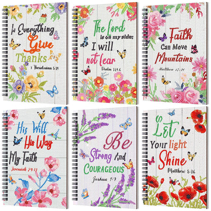 Fullhawl 6 Pack 5D DIY Diamond Art Notebook Kits for Adults Beginner A5 Leather Diamond Painting Gift for Women Art Cover Notepad Sketchbook Journal Crafts Accessories with Tool(Bible Florals)
