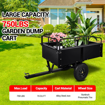 Heavy Duty Dump Cart ATV/UTV Trailer, 1600 Lb with Removable Sides & All Terrain Tires Lawn Mower- Gardening Equipment for Yard, Lawn, and Outdoor Use