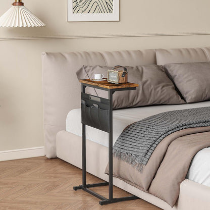 LET501R C Shaped End Table, Side Table for Sofa, Small TV Tray, Couch Table with Storage Bag for Small Space, Living