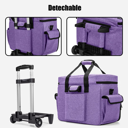 Teamoy Sewing Machine Case with Detachable Wheels, Rolling Sewing Machine Tote with Wheels and Bottom Wooden Pad, Compatible with Singer, Brother and Most Majority Machines and Accessories, Purple