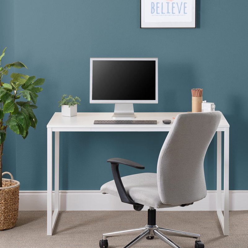 Zinus Jennifer 47 Inch White Frame Desk, Computer Workstation, Office Desk, Easy Assembly, White