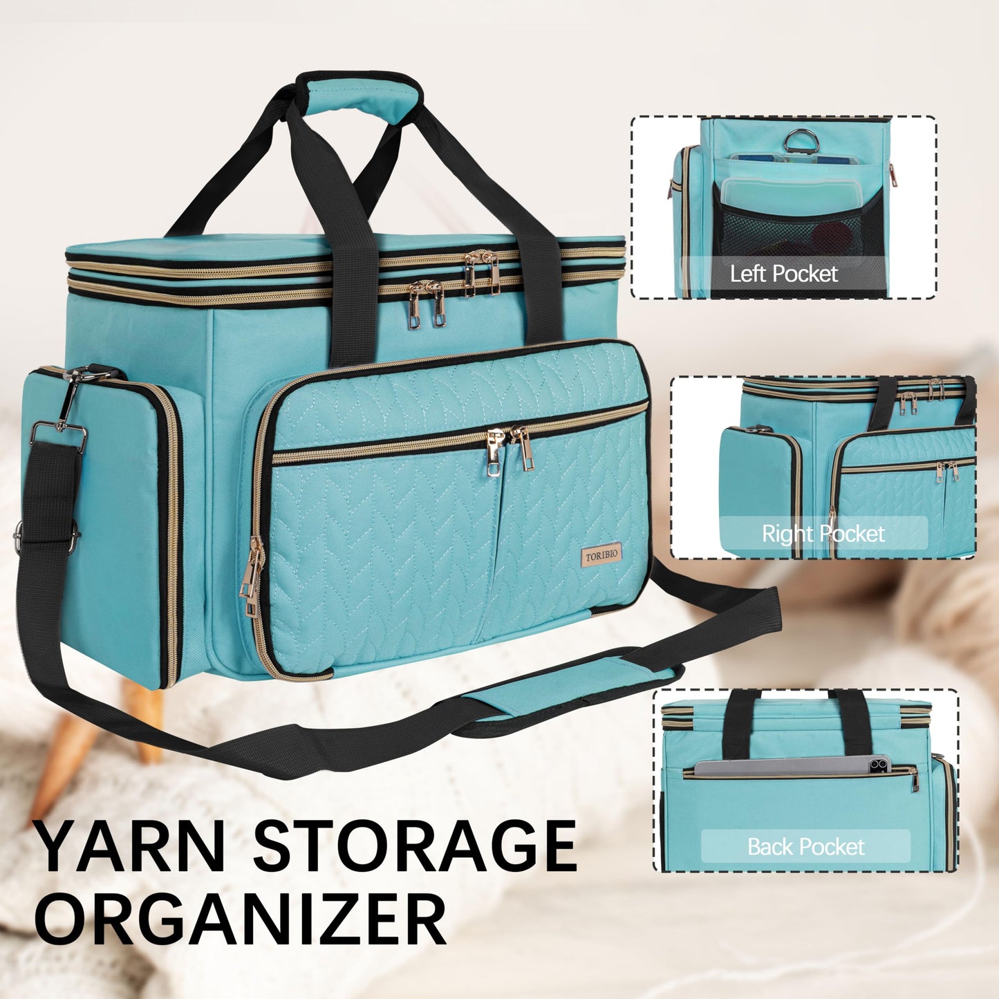 Large Knitting Bag Yarn Storage Organizer,Portable Crochet Tote Bag,Yarn Bags for Crocheting On The Go for Knitting Needles, Crochet Hooks, Knitting Accessories, Unfinished Project