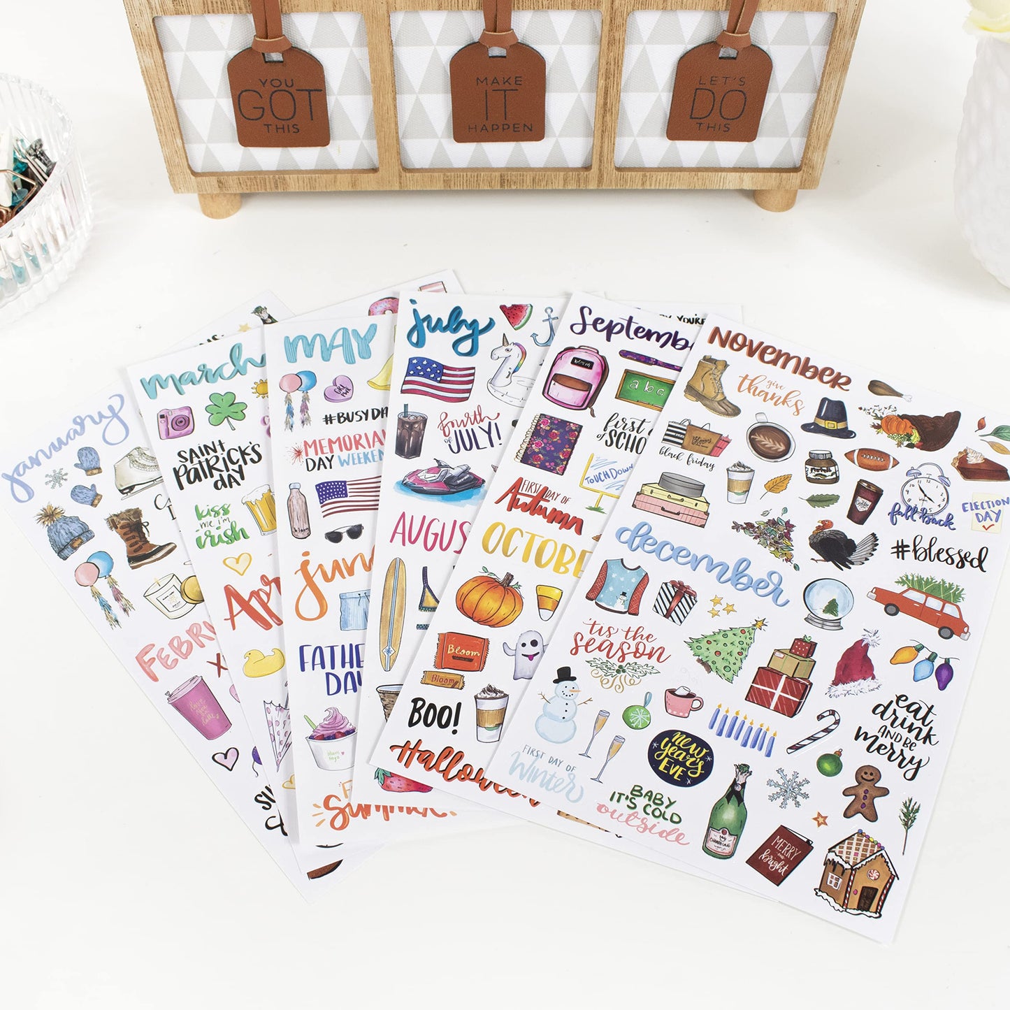 bloom daily planners Holiday Seasonal Planner Sticker Sheets - Vintage Seasonal Sticker Pack - Removable & Repositionable - Over 310 Stickers Per Pack!