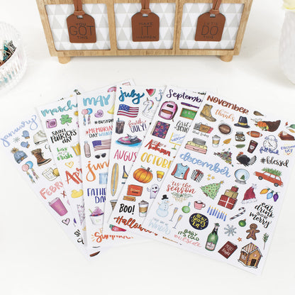 bloom daily planners Holiday Seasonal Planner Sticker Sheets - Vintage Seasonal Sticker Pack - Removable & Repositionable - Over 310 Stickers Per Pack!