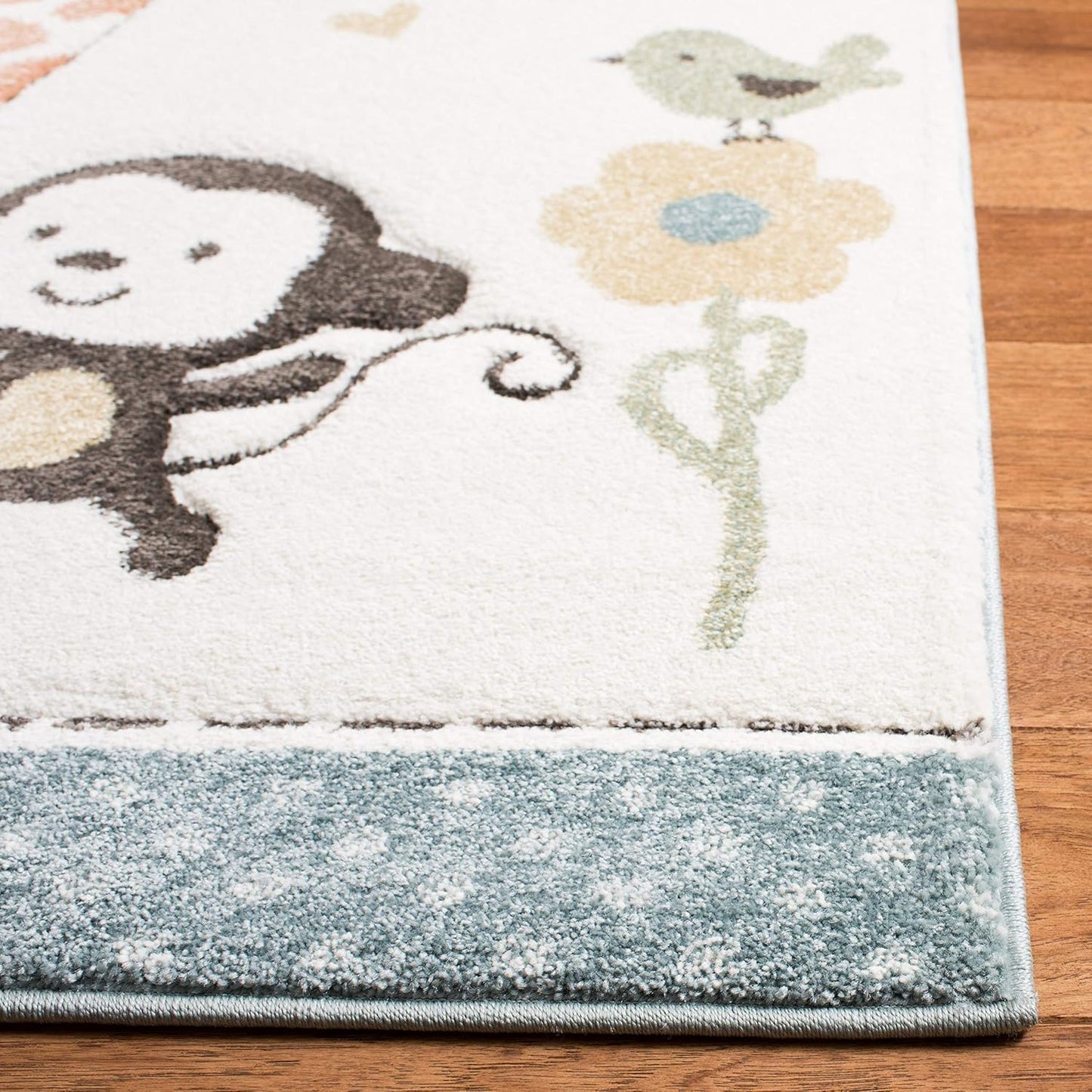 4' (CRK120A) SAFAVIEH Carousel Kids Collection Area Rug - Square, Ivory, Animal Design, Non-Shedding & Easy Care, Ideal