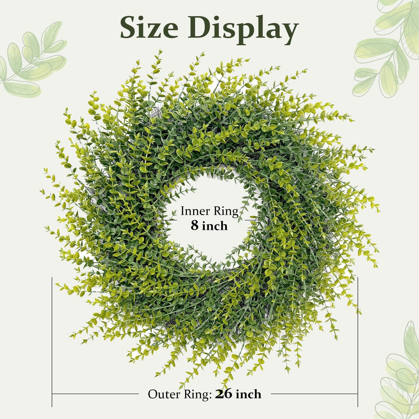 Halraino 26" Large Wreaths for Front Door, Artificial Greenery Eucalyptus Wreath for All Seasons, All-Weather Farmhouse Indoor/Outdoor Decor