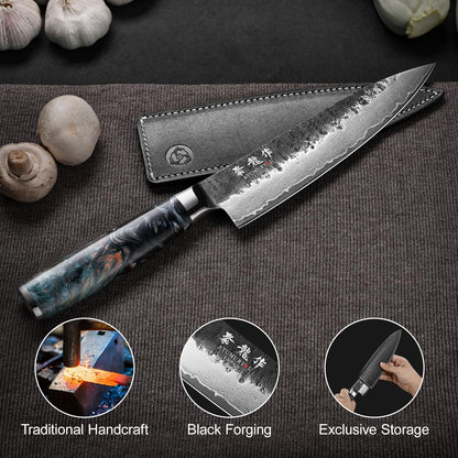 Japanese Chef Knife 8", Hand Forged 67-Layer Damascus VG10 Core Kitchen Knife for Home & Professional Chefs, Razor Sharp Chef's Knives with Leather Sheath, Premium Father Day Gift for Dad Husband