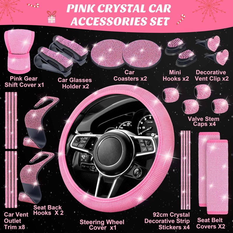 Pink Car Accessories Advent Calendar 2025 for Women - 24 Days of Pink Gift Set, Christmas Countdown Calendar with Sparkly Interior Décor, Luxury Holiday Gifts for Wife, Girlfriend, Mom, Coworker