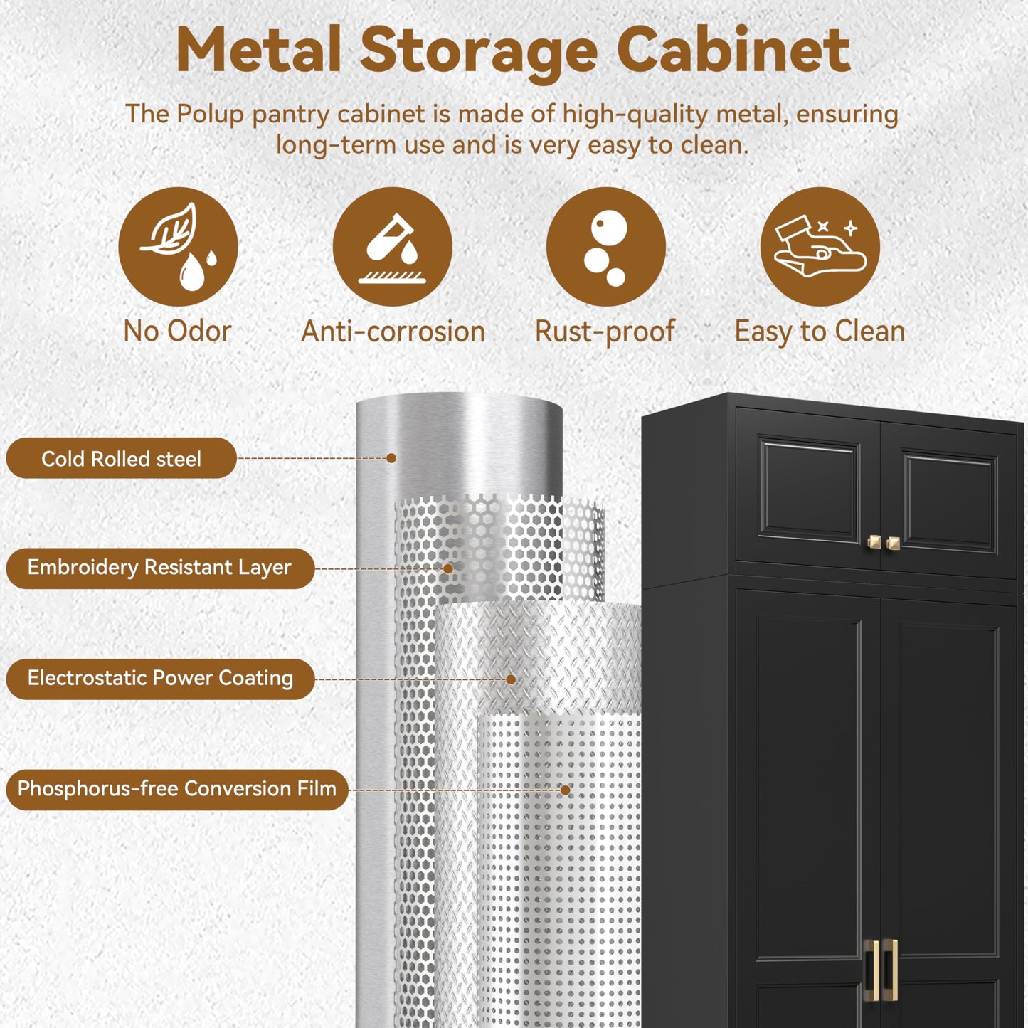 Polup Kitchen Pantry Cabinet, 86 Inch Tall Metal Storage Cabinet, Large Pantry cabinets with Doors and Shelves, Black Storage Cabinets for Garage, Living, Dining, Office, Bathroom, Assembly Required