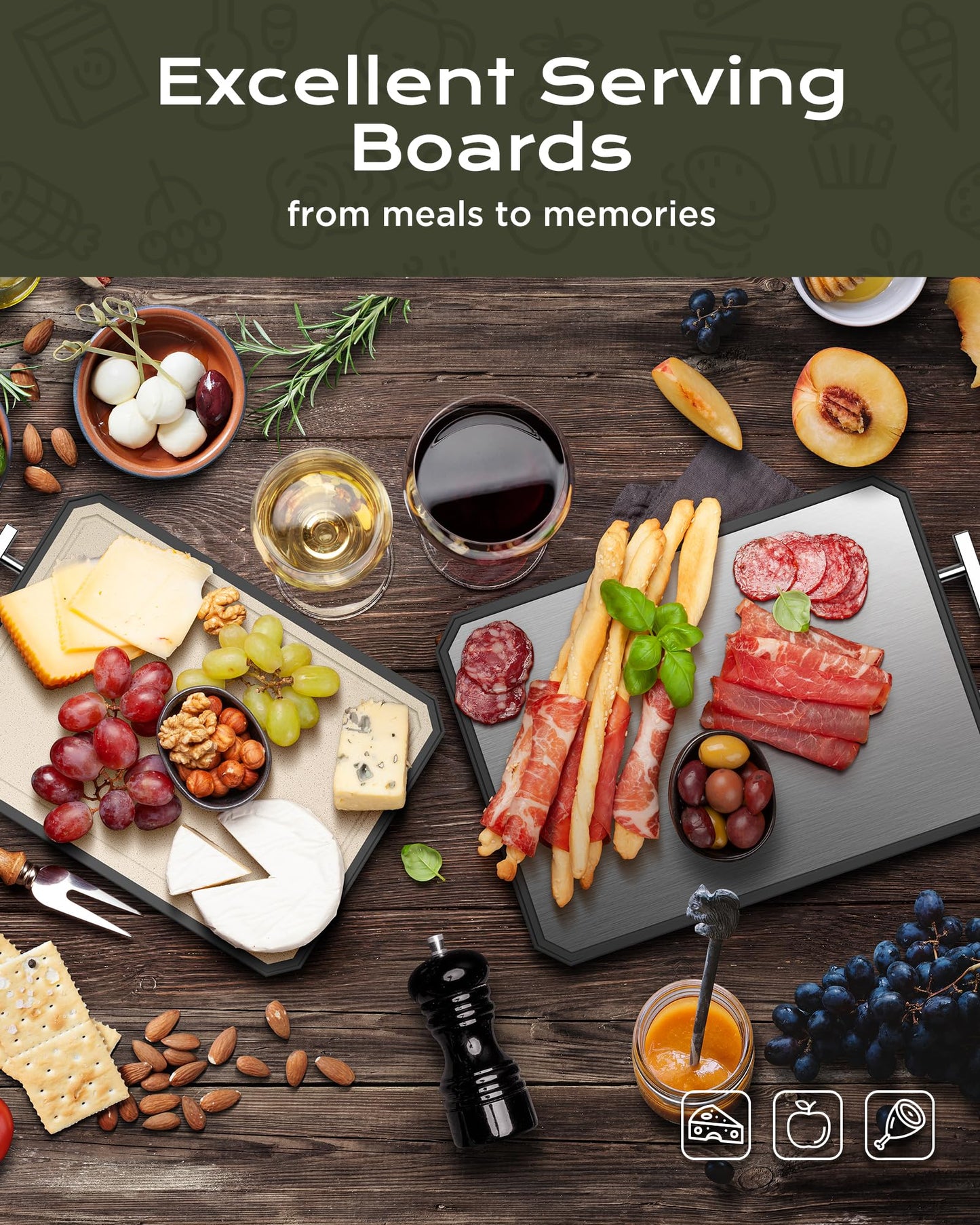 SNOWCLAD Stainless Steel Cutting Board,Double Sided Steel Cutting Boards for kitchen,Stainless Steel/Wheat straw pp Large Board for meat,non toxic Chopping,16 * 11 Inch,Dishwasher Safe