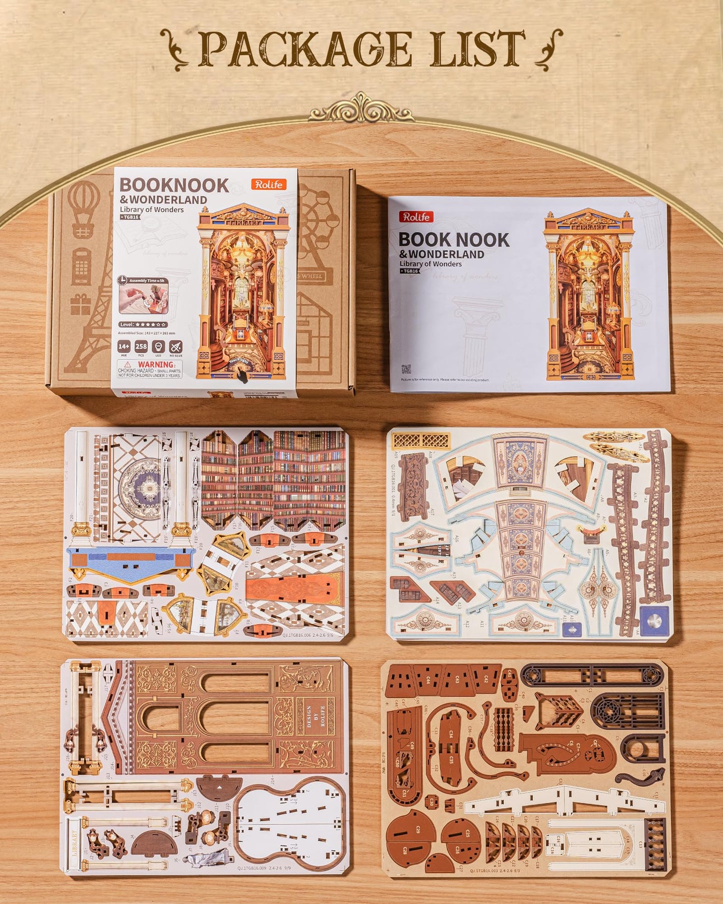 Rolife Book Nook Kits 3D Wooden Puzzle for Adults - Library of Wonders 258-Piece DIY Booknook Building Kit Baroque Architecture Model Bookshelf Decor Craft Gift for Adult Book Lovers