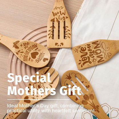Premium Bamboo Wooden Spoons for Cooking, Ideal Gifts for Mom from Daughter - Wooden Cooking Utensils