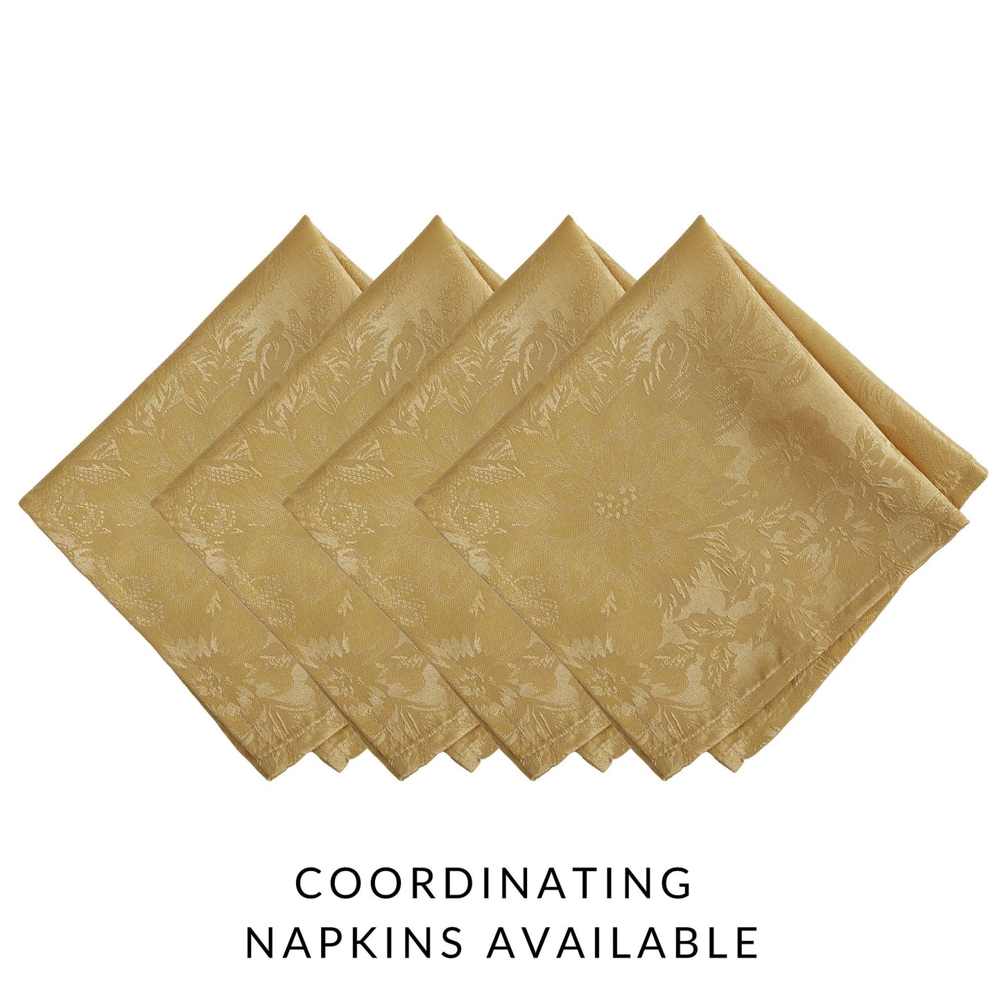 Poinsettia Elegance Jacquard Holiday Table Collection, Polyester, Gold, 13" x 19" (Placemats)