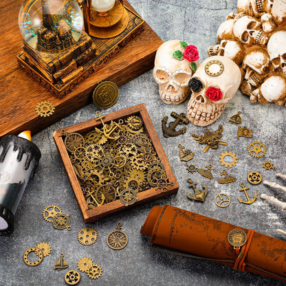 Hicarer 300 Gram Gears Charms, Nautical Anchor Rudder Helm Compass Charms Pendant, Bulk Mixed Antique Bronze Gears Steampunk, Clock Watch Cog Wheel for DIY Necklace Bracelet Jewelry Making Accessories