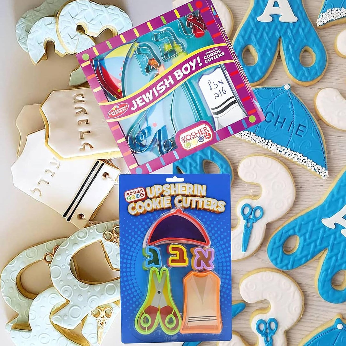 Upsherinish Cookie Cutters Set, Jewish Boy Kit, 6 Piece Set Includes Kippah, Tzizit, Scissors, Aleph, Bet, Gimmel