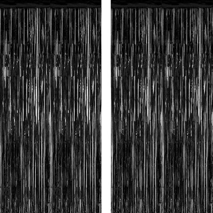 2026 Graduation Party Decorations - Skiennix Black Backdrop & Metallic Fringe Curtains | 3.28 FT x 7.05 FT