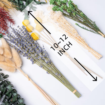 12kinds Natural Dried Flowers DIY kit ,10~12inch,Handpicked Including Lavender/Eucalyptus/Wheat,for Home Office Wedding Decor, Low-Maintenance