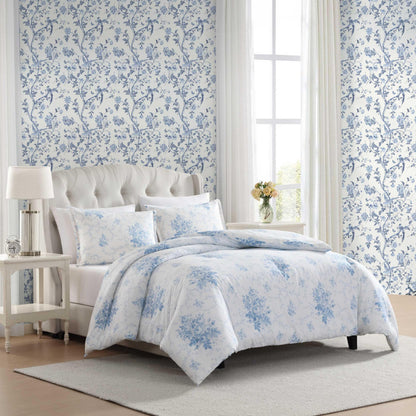 Laura Ashley - Full/Queen Duvet Cover Set, Plain Weave Cotton Bedding with Matching Shams, Button Closure, Lightweight for Year Round Use, Oeko-Tex Certified (Sophia Blue)