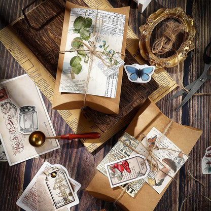 120 Pcs Vintage Aesthetic Scrapbook Kit Junk Journaling Supply with Retro Stamp Stickers,material Paper, Tag Card,hand Account Collage Card,pillow Box,twine Diary Supply Birthday Gift(Artsy Style)