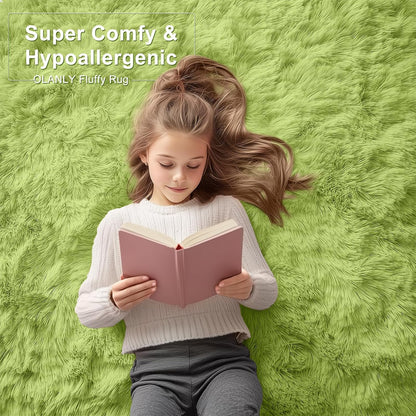 OLANLY Large Area Rug - Soft Fluffy Shaggy Carpet for Living Room & Bedroom | 5x8, Grass Green