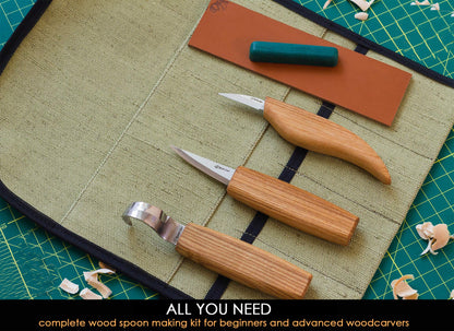 BeaverCraft Wood Spoon Carving Tools Kit S17 with Wood Carving Hook Knife & Sloyd, Chip Whittling Knives for Spoon Carvers - Whittling Tools Set with Knife Leather Strop Polishing Compound, Tool Case