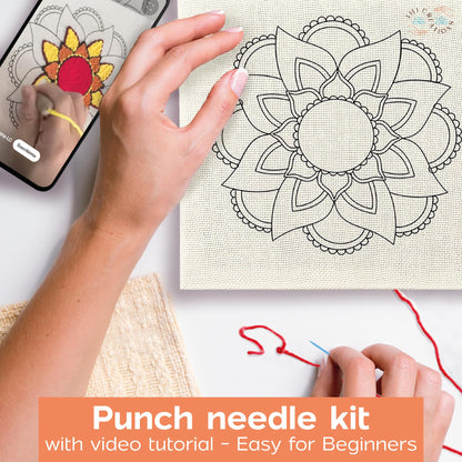Lili Creations Complete Punch Needle Kit for Beginners & Adults – DIY Embroidery Punch Stitching Kit with Yarn, Canvas, and Tools – Perfect for Relaxation, Home Décor, Art, & Holiday Crafts