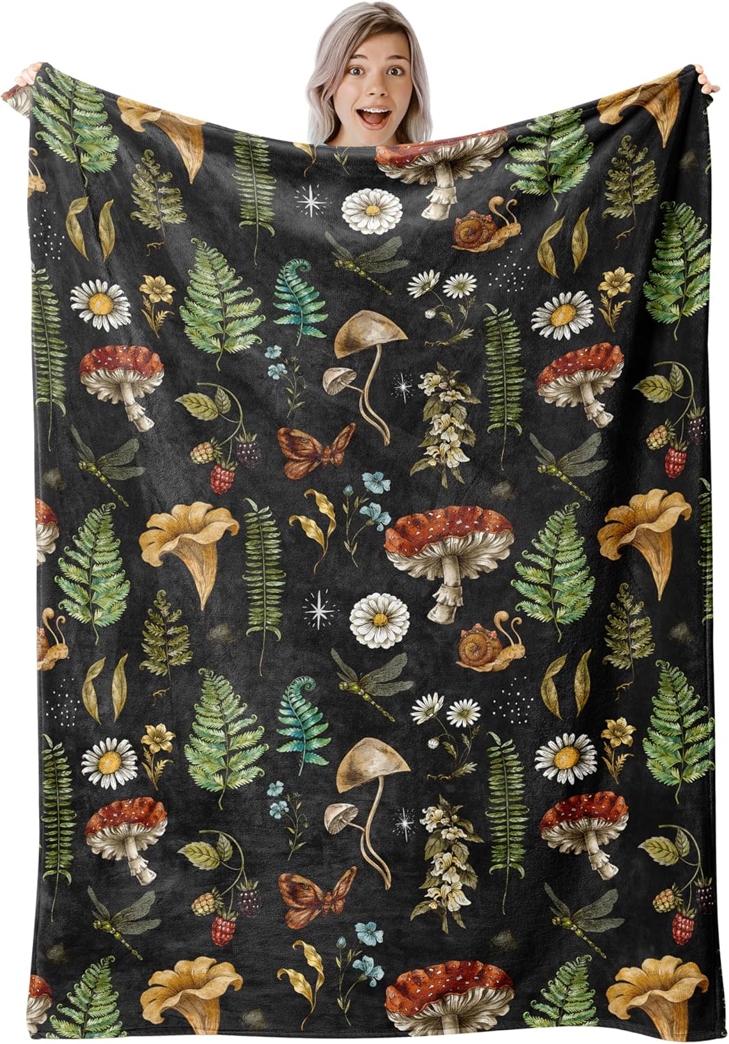 320gsm Cozy (80"x60") Mushrooms Throw Blanket, Fluffy Soft Warm Plush Lightweight Decorative Blanket Gifts for Women