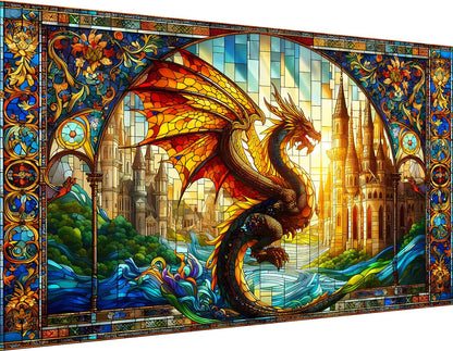 igoodom Large Diamond Painting, Stained Glass Dragon Diamond Art Kits for Adults, Full Drill Round Big Diamond Painting, DIY Gem Art and Crafts for Home Wall Decor Gift 27.5 X 15.7inch