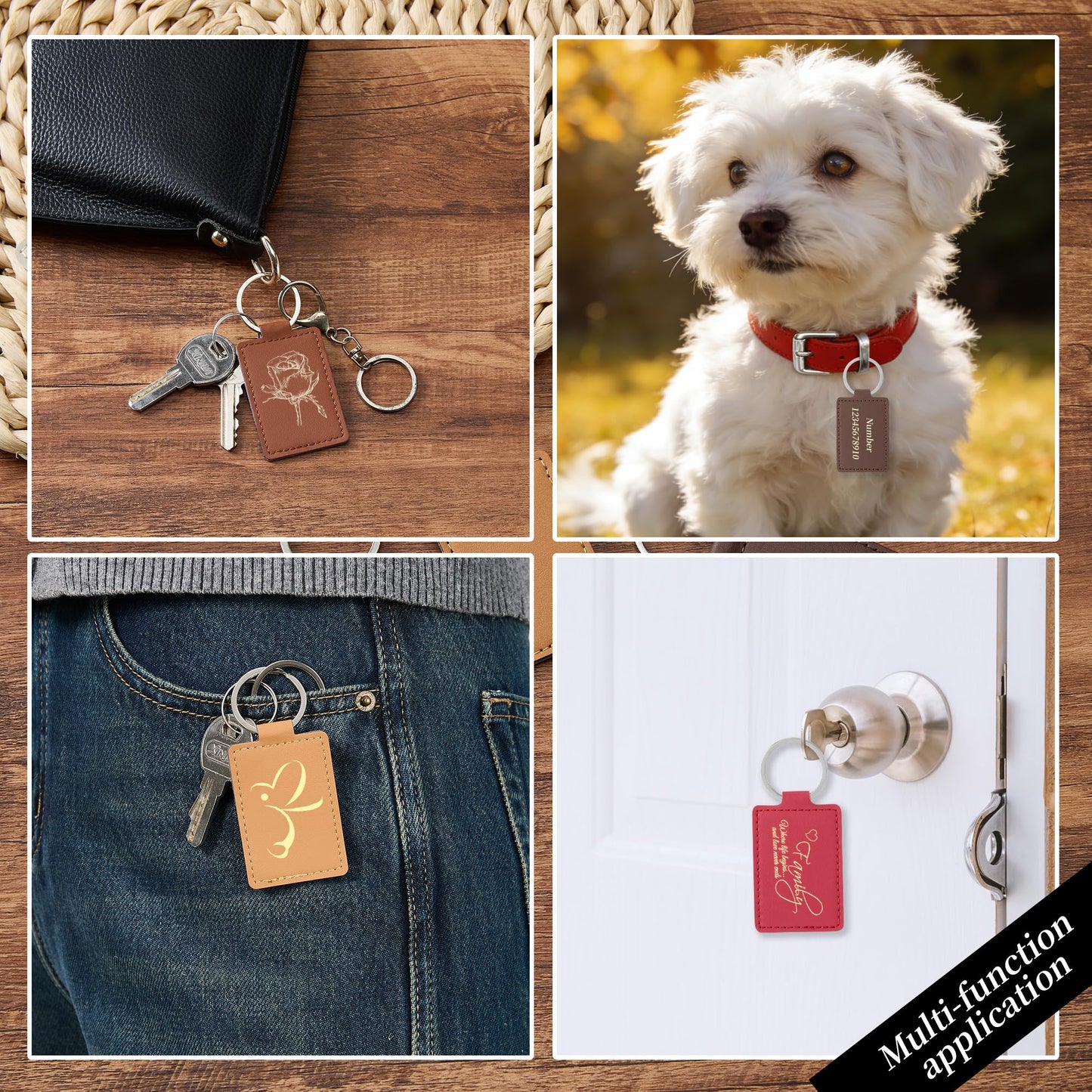 30 Pcs DIY Leather Key Fob Blanks Kit Rectangular PU Leather Keychains with Metal Keychain Rings 6 Colors for Laser Engraving Stamping Painting Working Key chain Craft Supplies Unique Gift Making