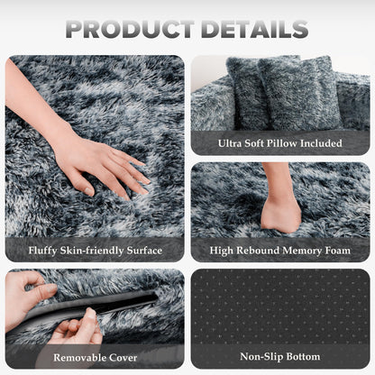 HABUTWAY Convertible Sofa Bed, 3-in-1 Futon Sofa Bed with Pillow, Foldable Pull Out Floor Sofa Bed with Removable Cover, Plush Boneless Couch for Living Room/Bedroom/Dorm