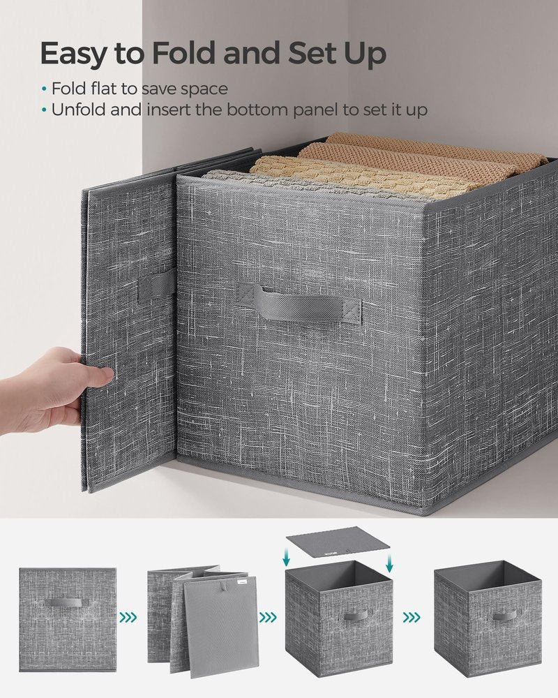 SONGMICS Storage Cubes, 13 x 13 x 13 Inches Non-Woven Fabric Bins with Double Handles, Set of 8, Closet Organizers for Shelves, Foldable, for Clothes, Cattail Gray UROB833G01