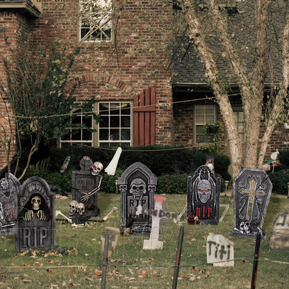 Roberly 8 Pcs Halloween Tombstones Outdoor, 16.5" Graveyard Yard Decorations for Halloween Gravestones Signs with Stakes Scary Cemetery RIP Skeleton Headstones Yard Lawn Garden Decor