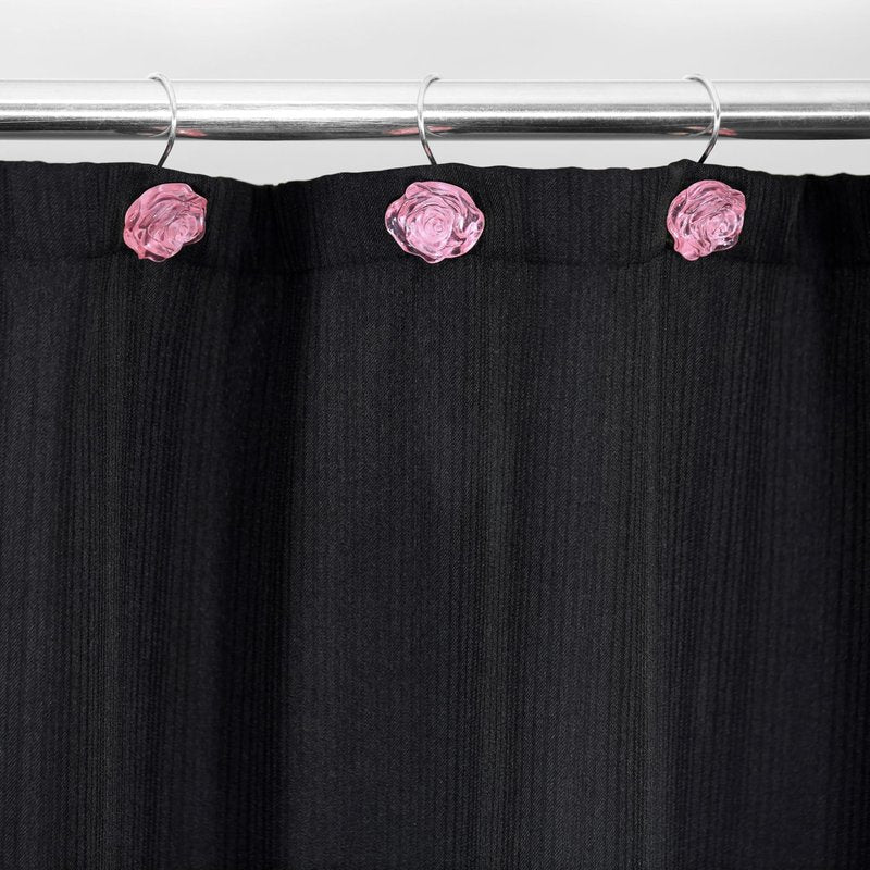 Pink Flower Shower Curtain Hooks: 12 Pcs Blush Crystal Ice Textured Decorative Rings for Floral Rose Leaf Plant Spring Shower Curtain - Cute Rustproof Hangers for Girls Bathroom & Valentines Day Decor